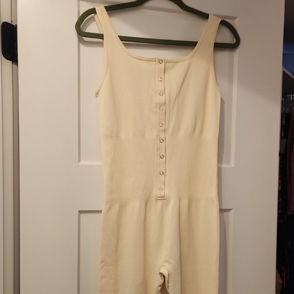 Cream Button-Front Jumpsuit - Picture 1 of 8